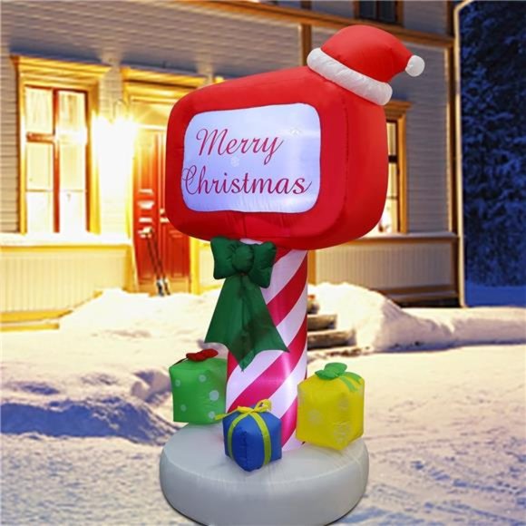 6FT Inflatable Xmas Mailbox, Lighted Blow Up Mailbox with Built in LED Lights - Picture 4 of 6